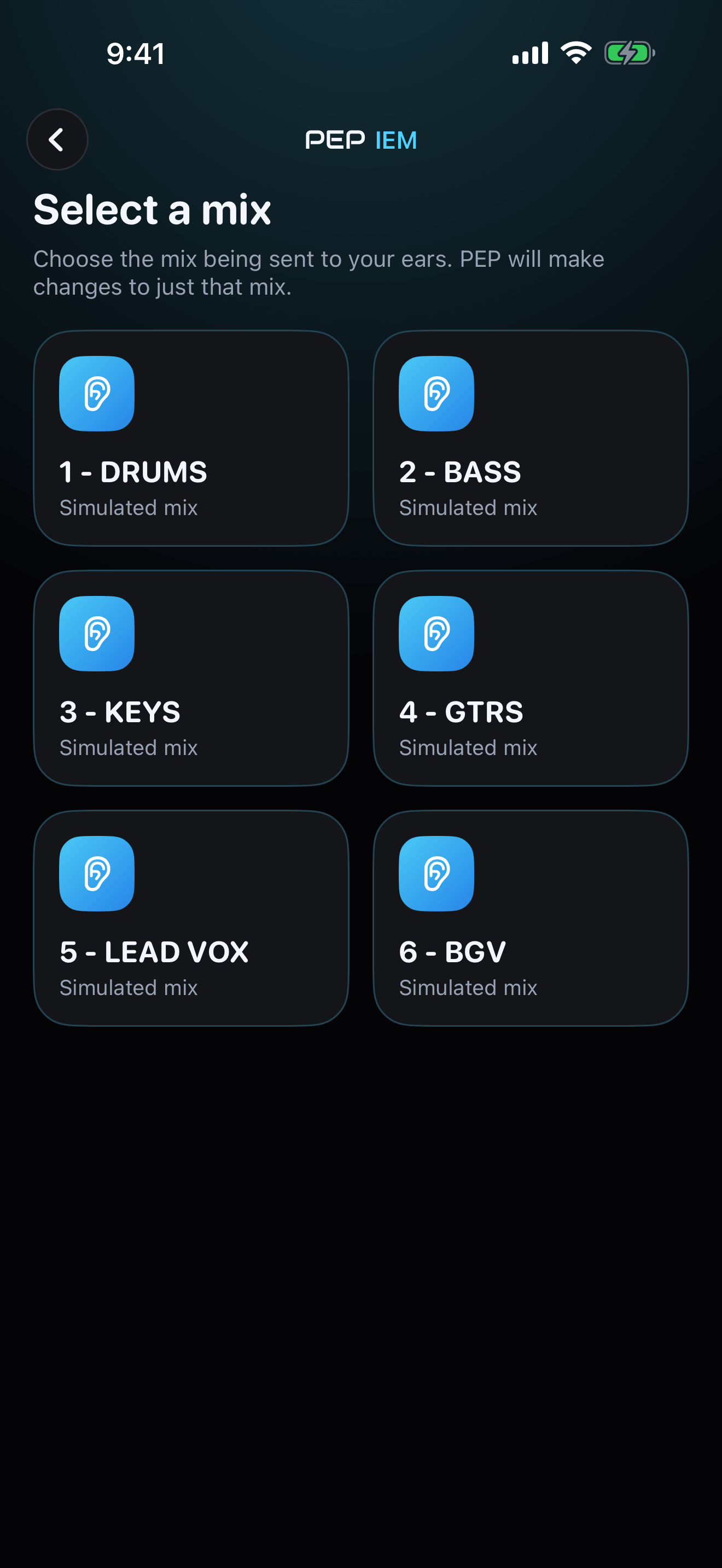 Monitor mix picker in the Pep app